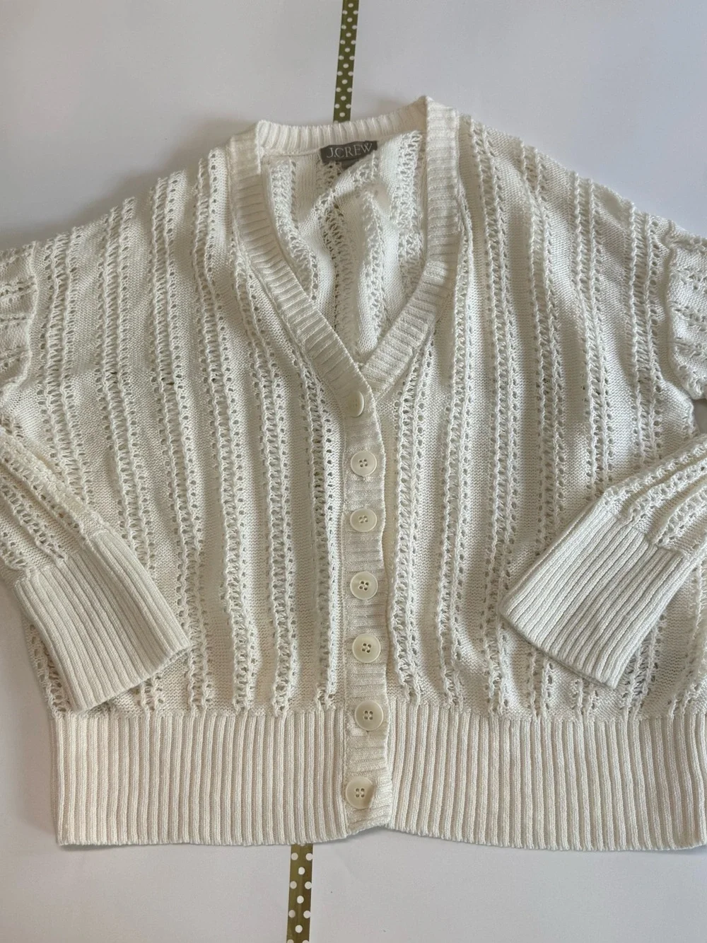 J.Crew Ivory Pointelle V-Neck Cardigan Size Small